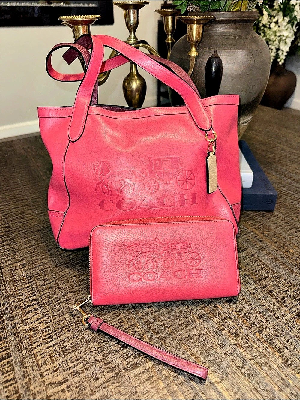 Coach Horse And Carriage Pink Tote and matching wallet